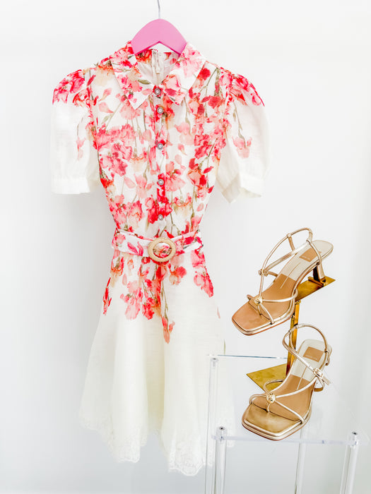 Floral Button Down Belted Dress
