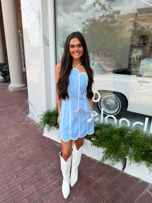 Scalloped Halter Mini Dress