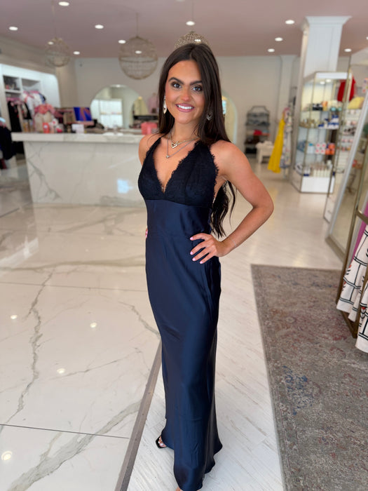 Satin Maxi Dress with Lace Detail