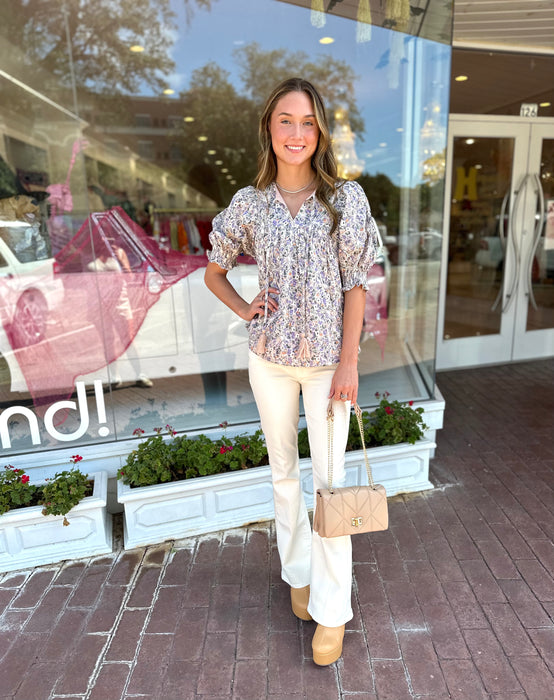 Floral Embellished V Neck Top