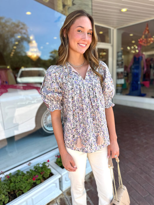 Floral Embellished V Neck Top