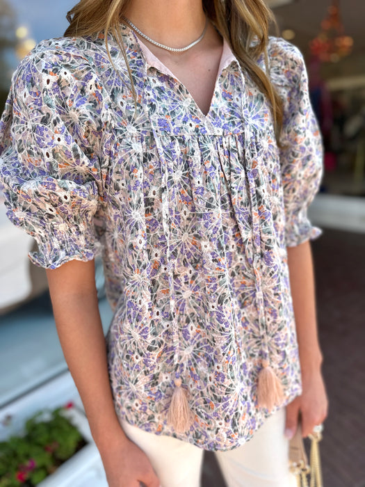 Floral Embellished V Neck Top