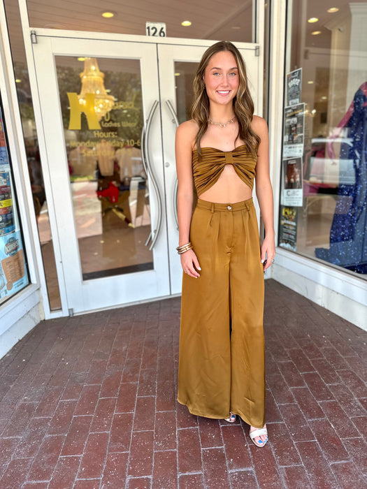 Satin Crop + Pants SET
