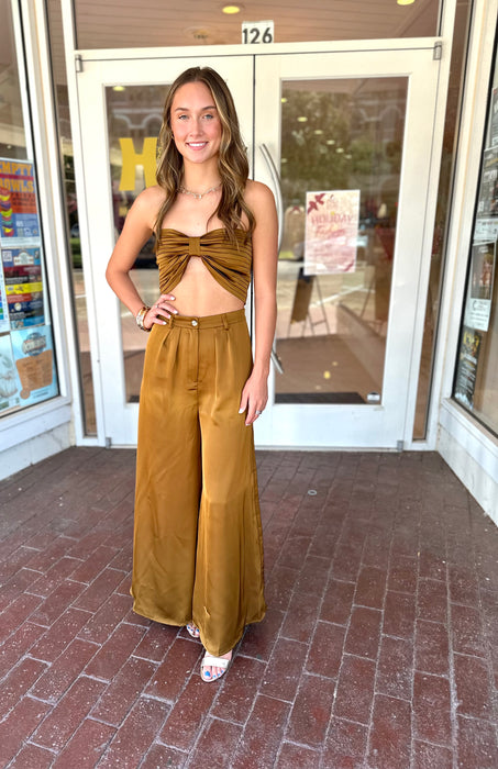 Satin Crop + Pants SET