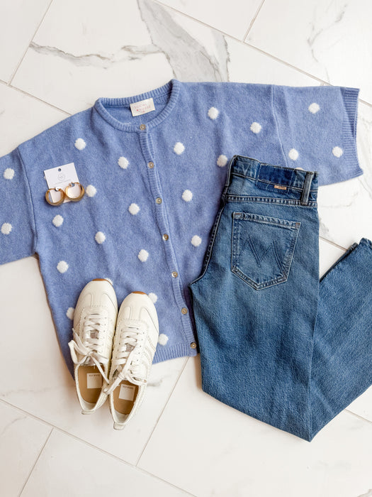 Short Sleeve Polka Dot Sweater Cardigan