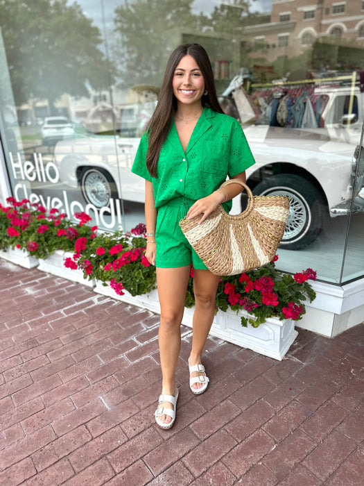 Eyelet Button Down Top