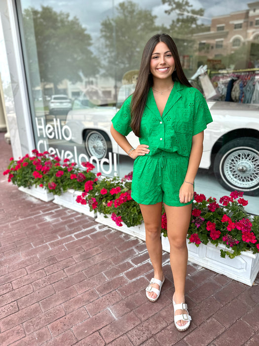 Eyelet Button Down Top