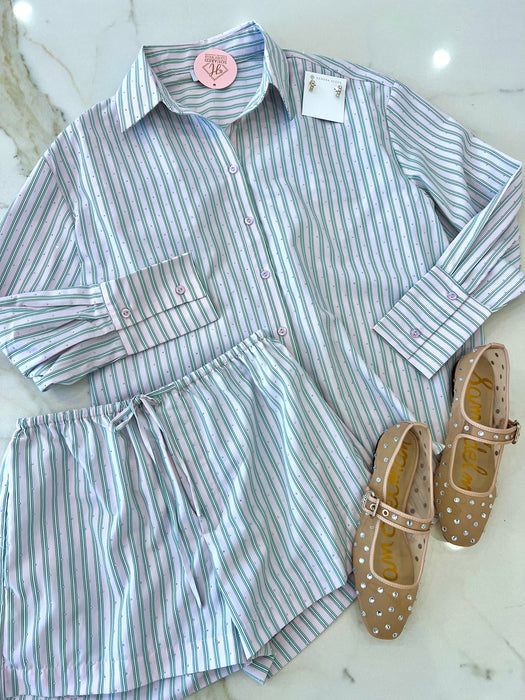 Rhinestone Stripe Button Down
