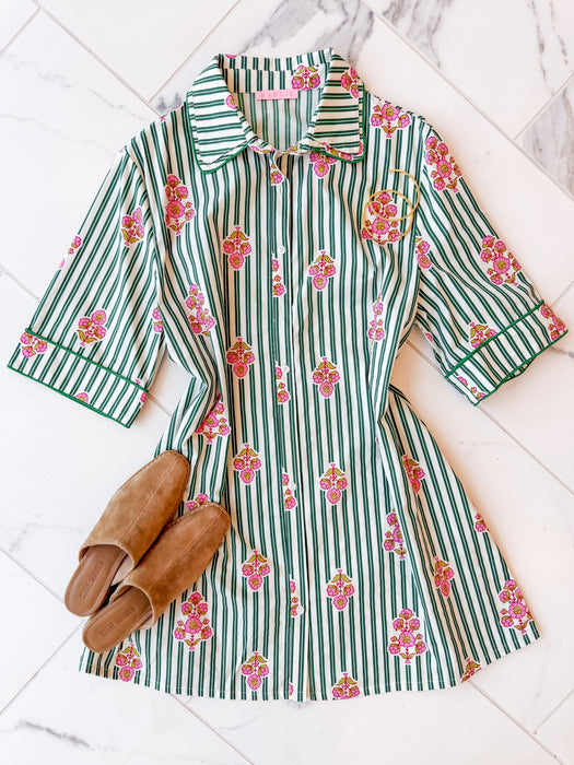 Stripe Contrast Floral Shirt Dress