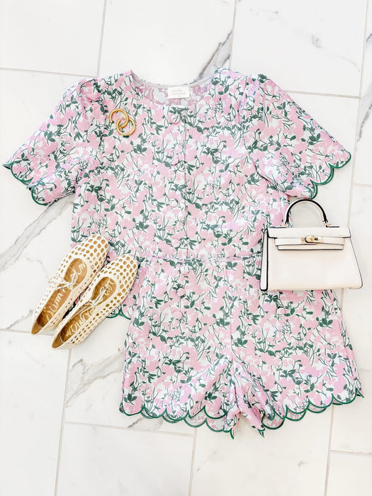 Scallop Embroidered Floral Jacquard Top