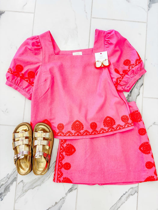 Embroidery Detail Square Neck Top
