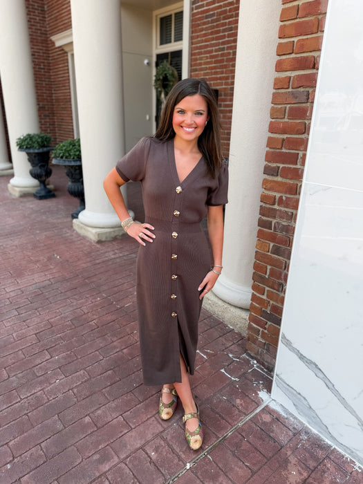 Short Sleeve Sweater Knit Midi Dress