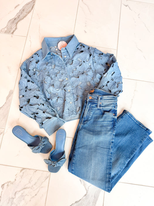 Eyelet Detail Long Sleeve Top
