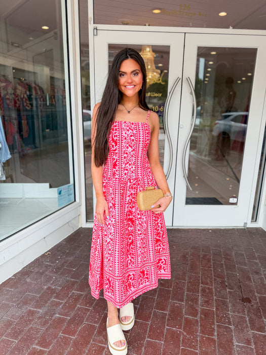Spaghetti Strap Drop Waist Midi Dress