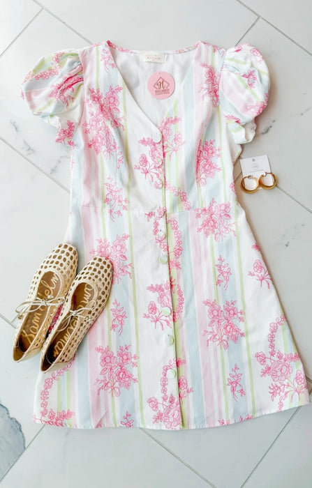 Stripe Floral Button Dress