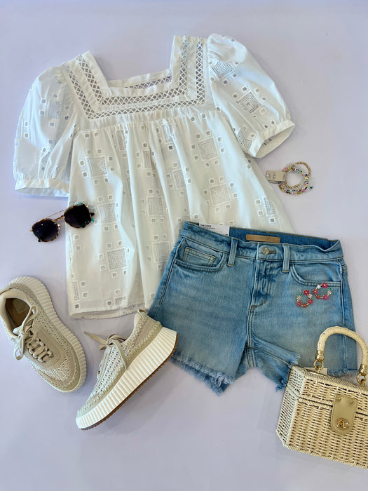 Square Neck Embroidered Top