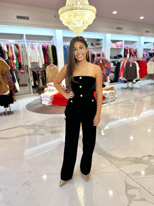Velvet Strapless Button Front Top