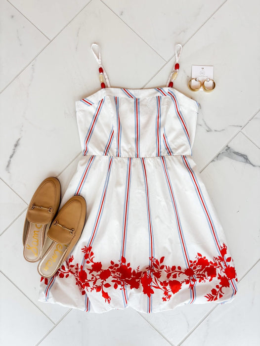 Lora Poppy Pinstripe Dress