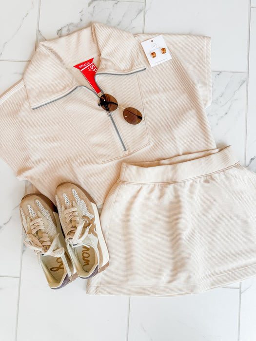 French Rib Short Sleeve Half Zip