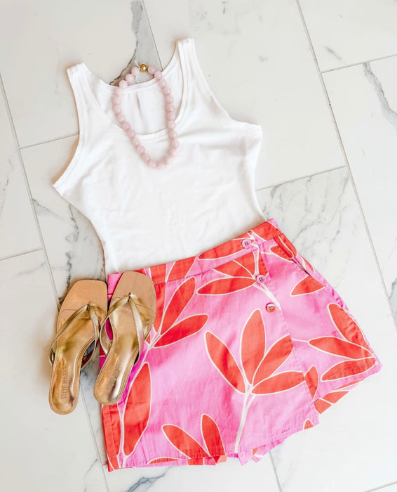 Palm Leaf Floral Wrap Skort