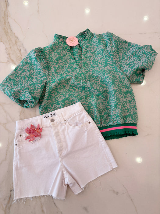 Ruffle Neck Jacquard Top