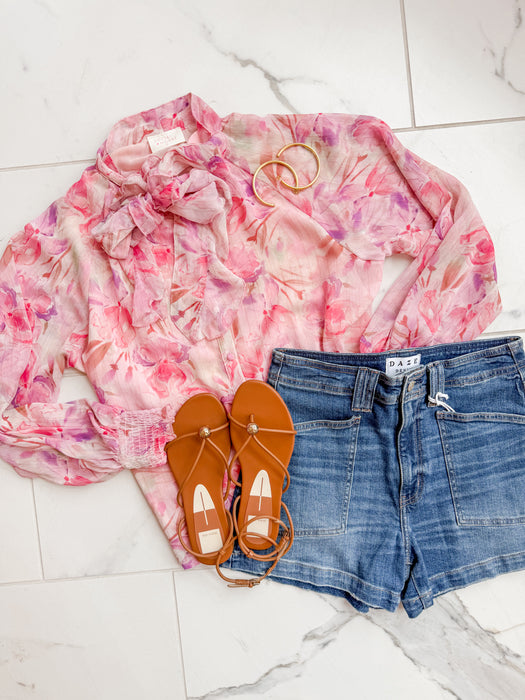 Floral Chiffon Tie Neck Blouse