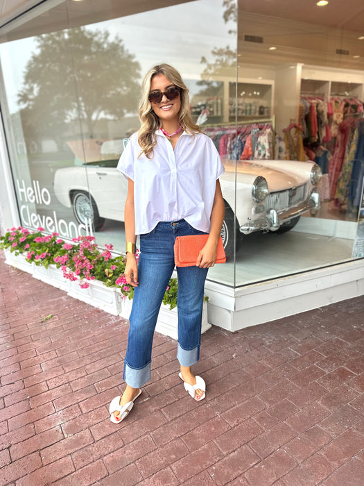 Poplin V Neck Top