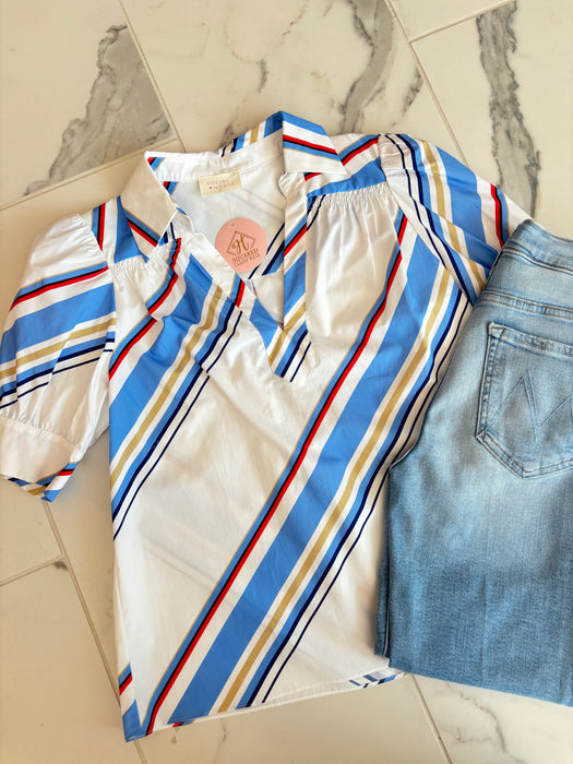 Stripe V Neck Blouse