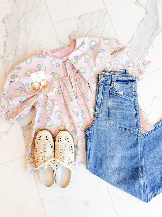 French Floral Novelty Collar Top