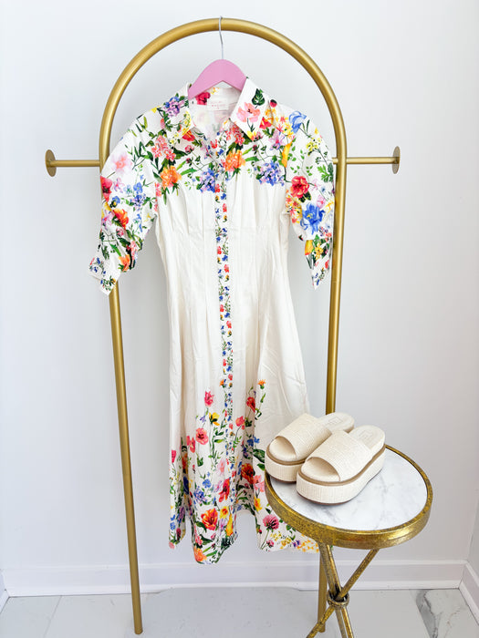 Floral Printed Button Down Midi