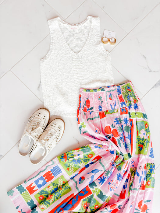 Artist Floral Frame Smock Tier Maxi Skirt