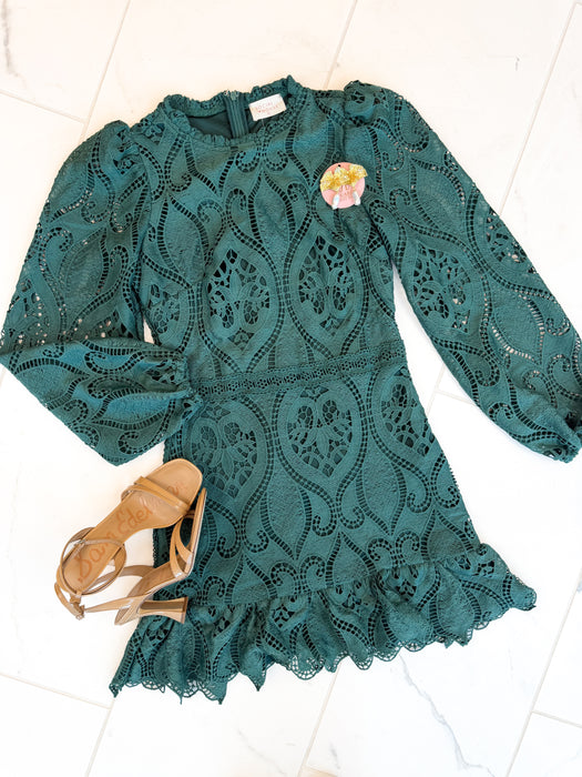 Lace Scallop Long Sleeve Dress