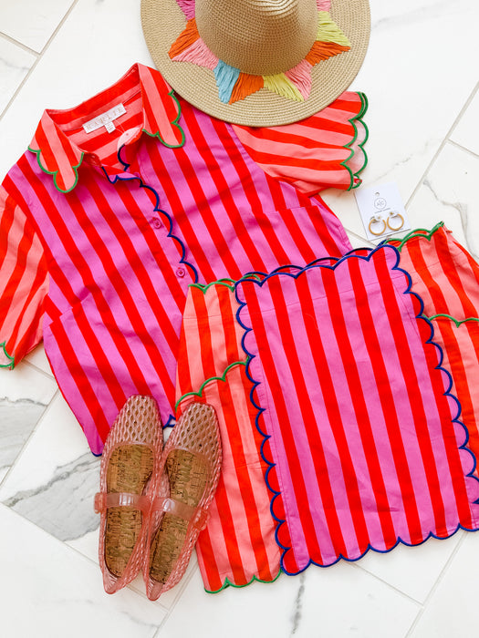 Stripe Color Block Scallop Skirt