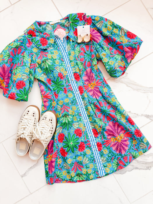 Tropical Floral Puff Sleeve Dress