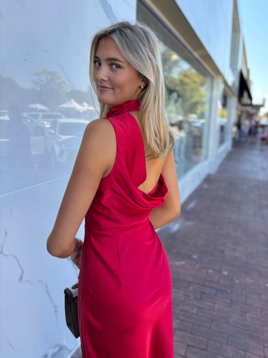 Jodie High Neck Satin Midi Dress