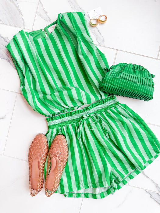 Stripe Padded Shoulder Top
