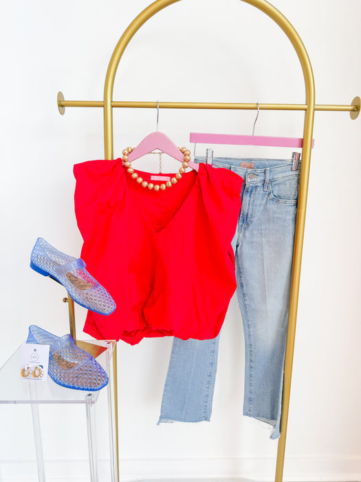 Solid Poplin Sleeveless Bubble Top