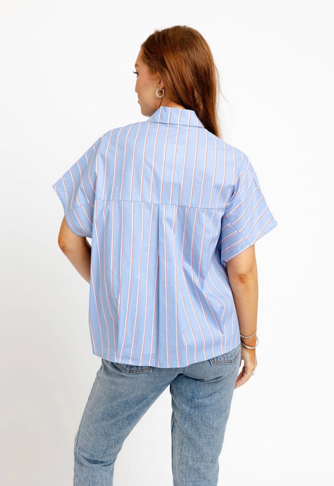 Stripe Poplin V Neck Signature Top