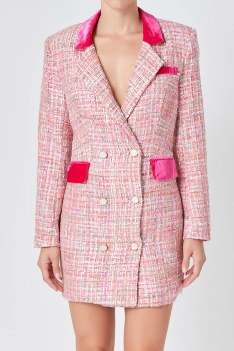 pink tweed blazer dress Tweed Cropped Blazer and Ruffle Mini Dress Set 49850