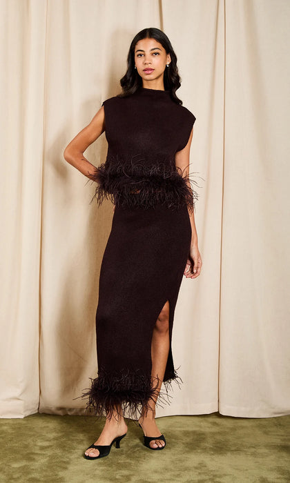 Kelsei Feather Knit Midi Skirt