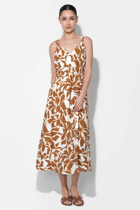 Kiana V Neck Midi Dress with Wood Trim
