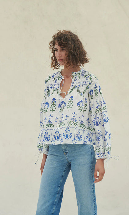 Folk Floral Print Top