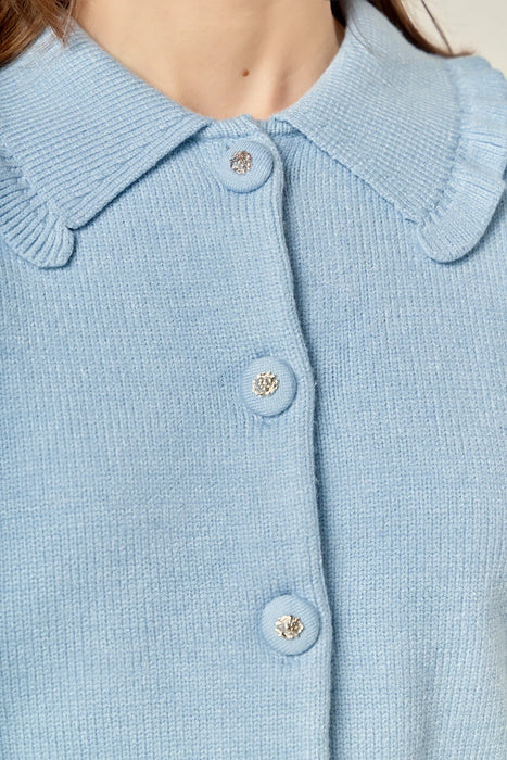 Ruffled Collar Knit Cardigan