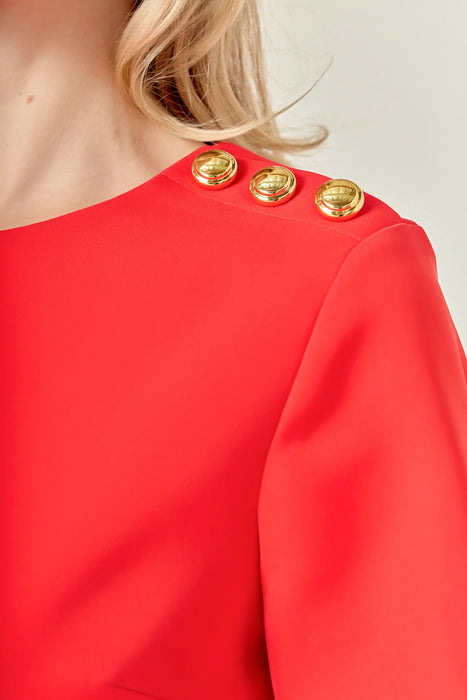 Gold Button Pointed Mini Dress