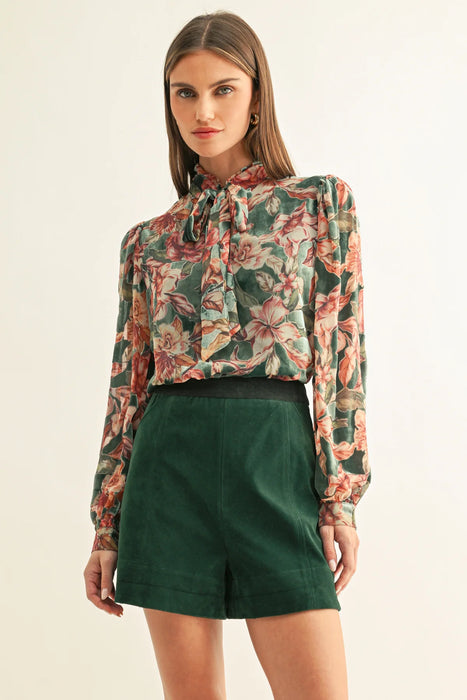 Scarlette Burnout Velvet Tied Neck Blouse