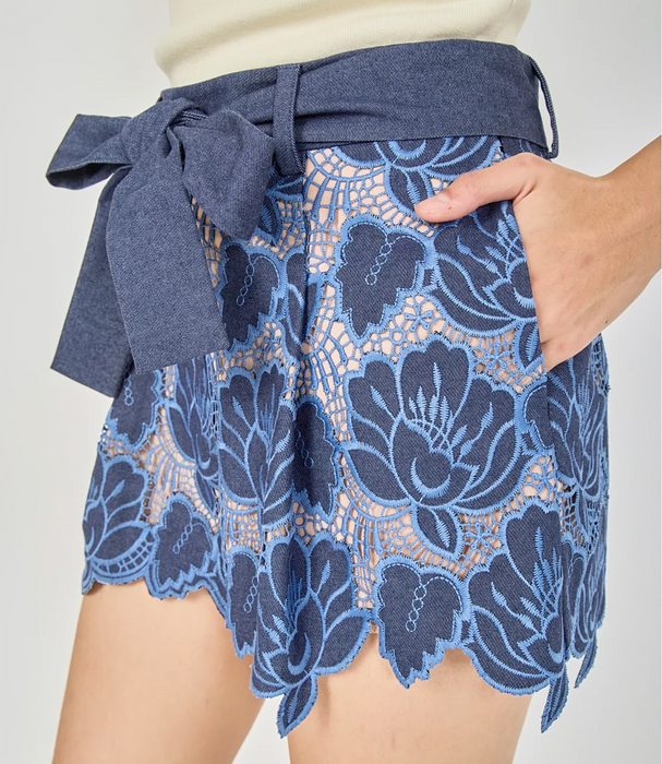Scallop Hem Lace High Waist Short