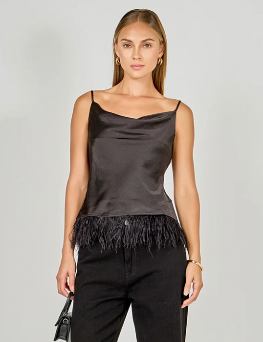 Satin Cowl Neck Father Trim Tank