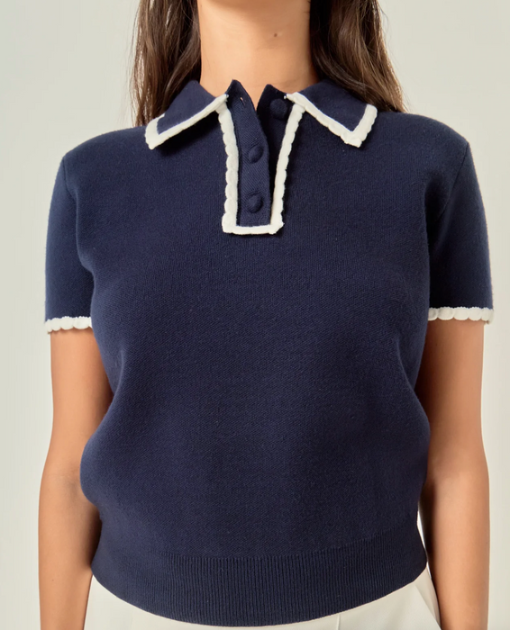 Scallop Trim Sweater Polo