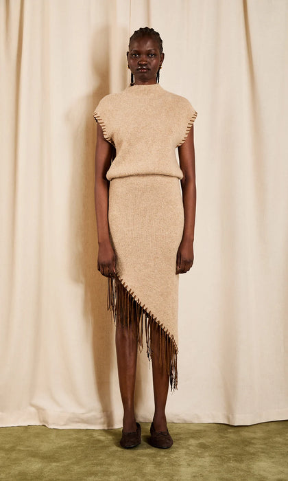 Senna Combo Fringe Knit Midi Dress