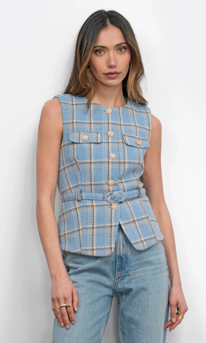 Sloane Belted Plaid Vest